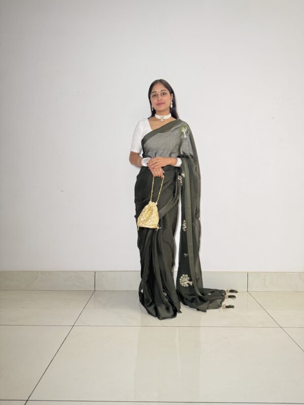 Maharani Olive Whisper Chiffon Saree